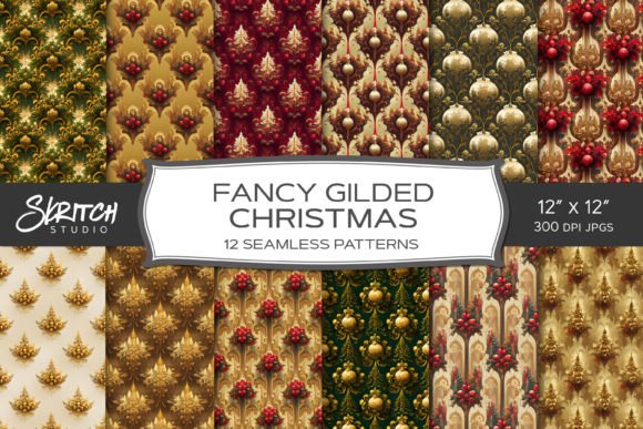 Fancy Gilded Christmas Seamless Patterns