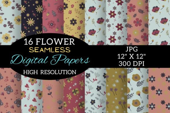Flowers 70s Boho Digital Paper Patterns