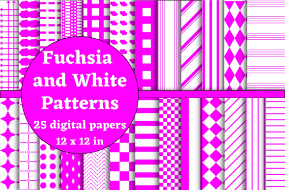 Fuchsia and White Patterns Digital Paper