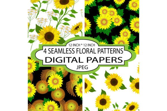 Sunflowers, Seamless Floral Patterns