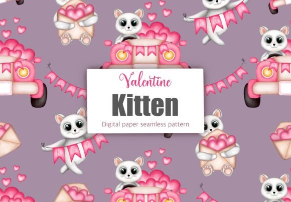 Valentine Baby Kitten Seamless Patterns