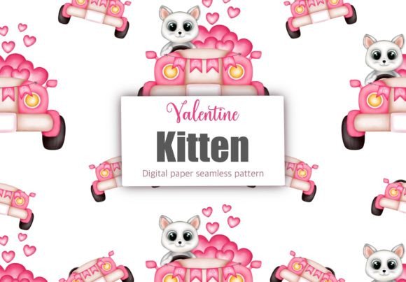 Valentine Baby Kitten Seamless Patterns