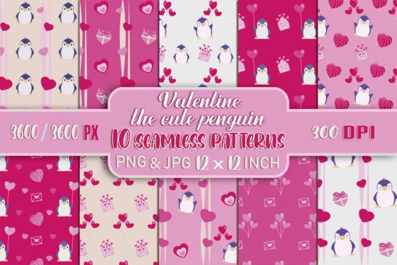 Valentine with Penguin Seamless Patterns