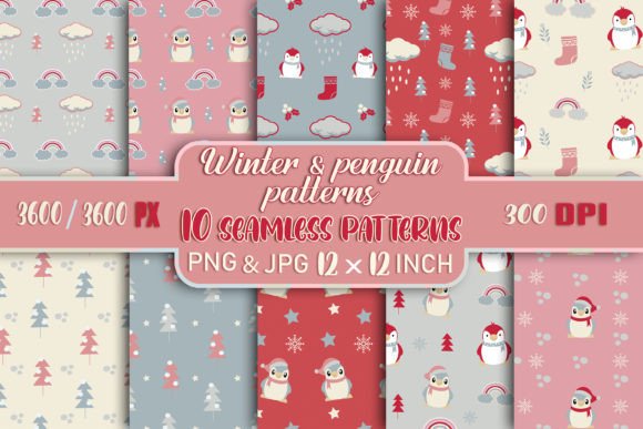 Winter and Penguin Patterns PNG JPEG