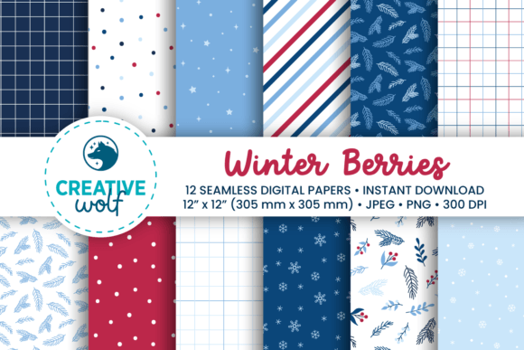 Winter Berries Seamless Patterns Pack