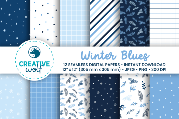Winter Blues Seamless Patterns Set of 12