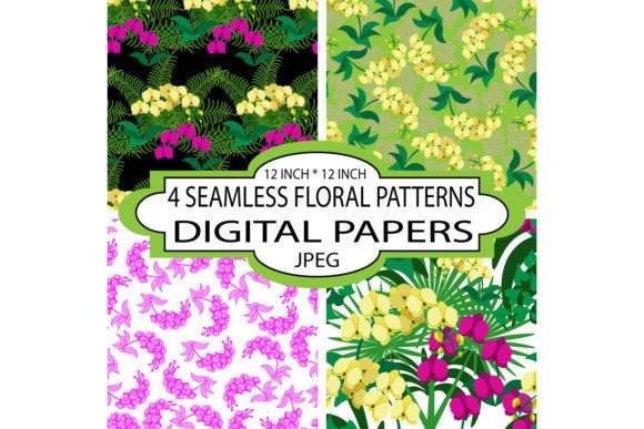 Yellow Pink Orchids, Seamless Patterns